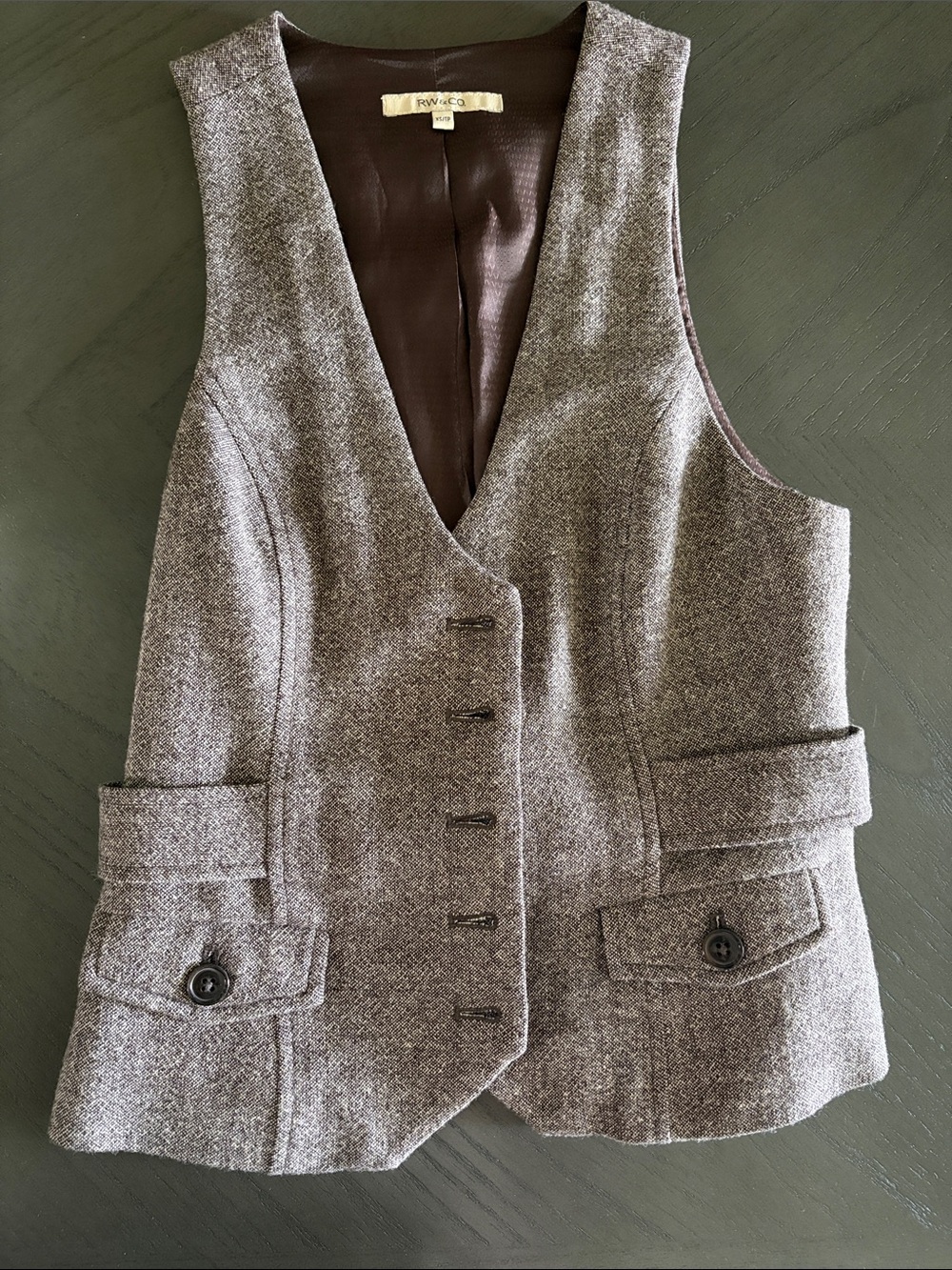 RW&CO. Women's Brown Tweed Vest with Button Front size XS - Picture 15 of 16